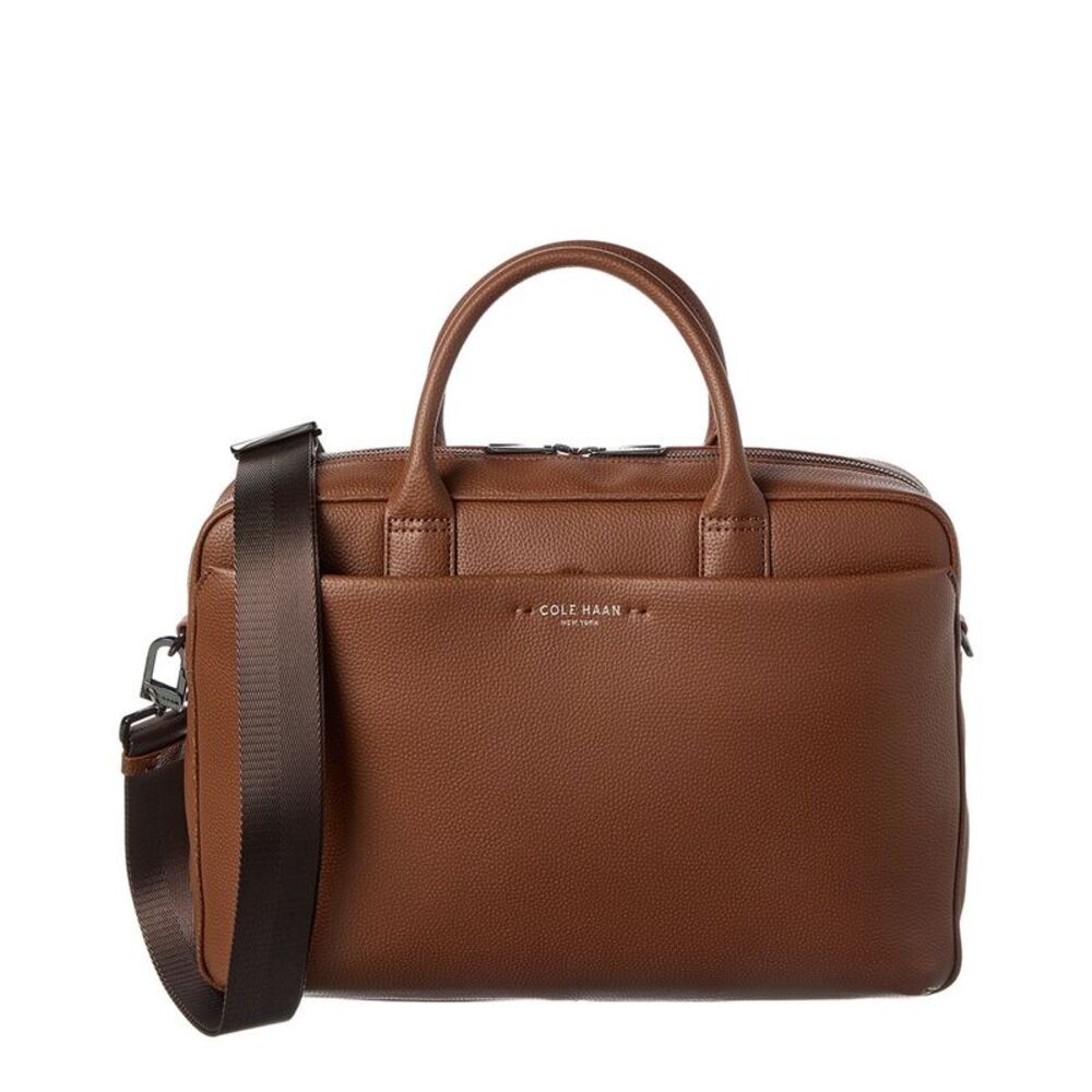 Cole Haan Chestnut Brown Leather Briefstyle Messenger with Dark Strap